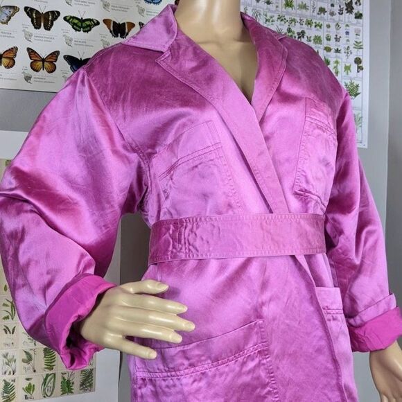 Vintage y2k 2000s Jennifer George Jacket Pink Satin Belt Tie Marbled Size 6 - Picture 5 of 9